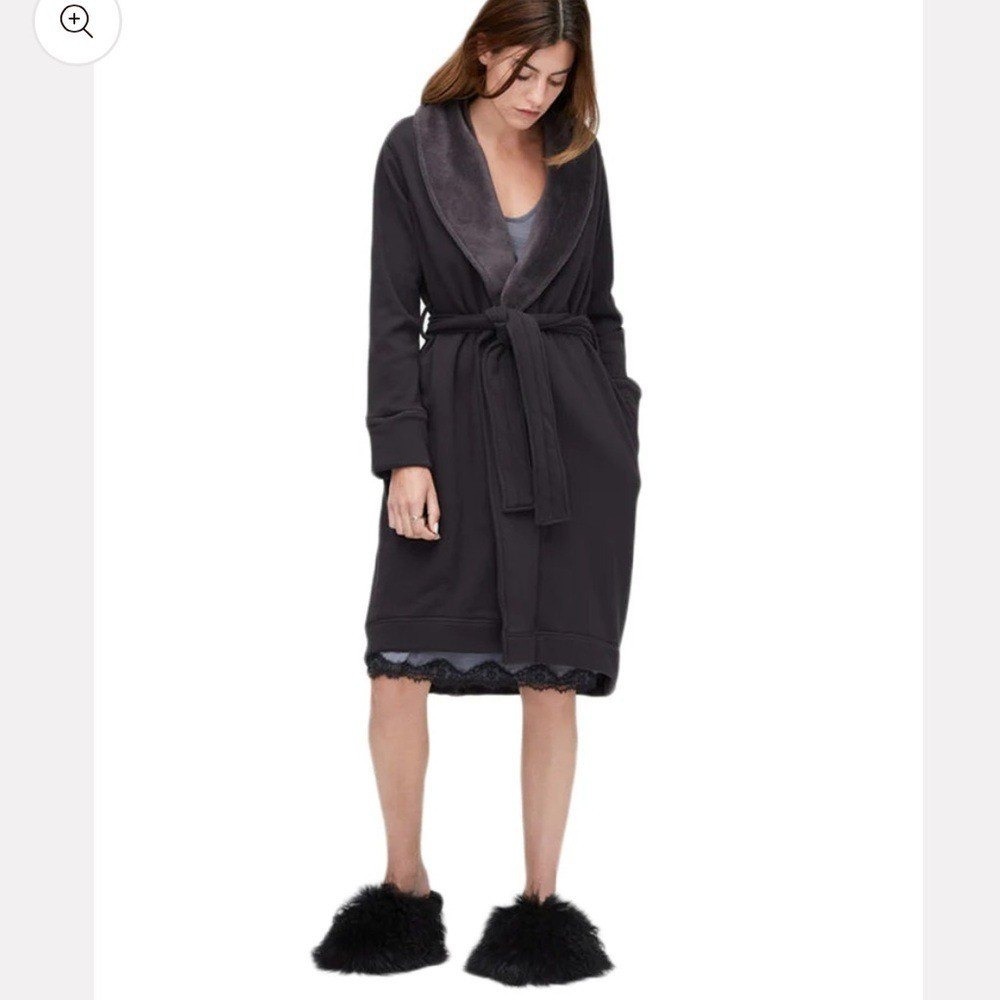 UGG Australia Duffield Robe‎ Womens S Dark Gray Black Fleece Lined UA4101W